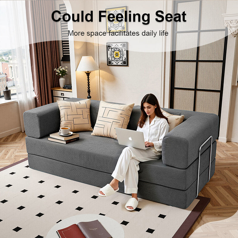 78.7" Convertible Modular Sofa Bed, Oversized Corduroy Cloud Couch, Folding Sleeper Sofa for Living Room, Bedroom & Guest Room Dark Gray 4 Colors