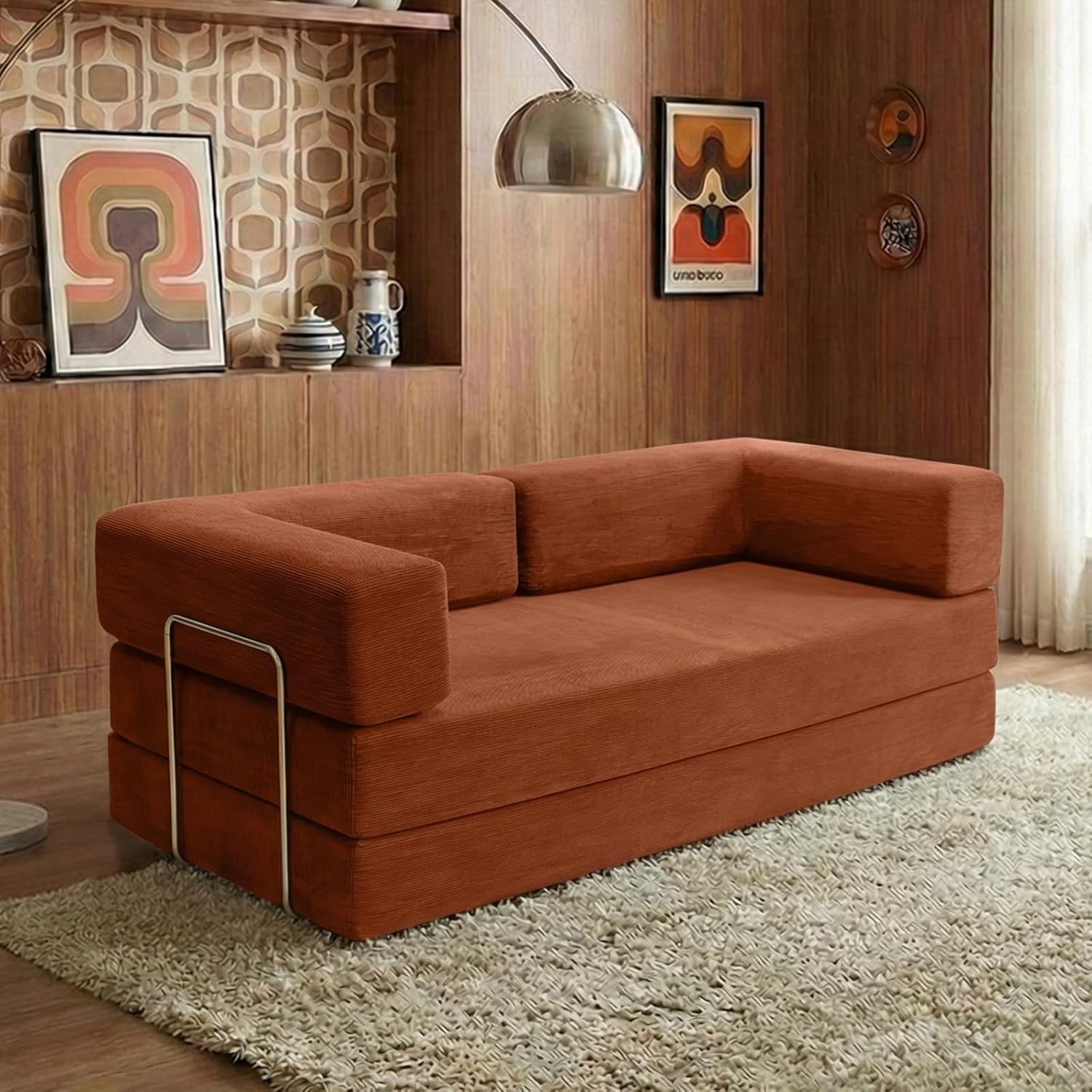 78.7" Convertible Modular Sofa Bed, Oversized Corduroy Cloud Couch, Folding Sleeper Sofa for Living Room, Bedroom & Guest Room Orange 4 Colors