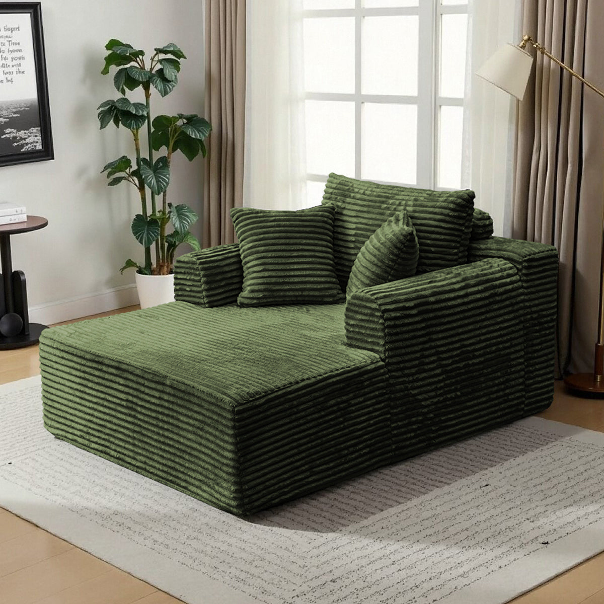 Oversized Chaise Lounge Chair Indoor, Upholstered Corduroy Sleeper Sofa Chair Boneless Couch with 2 Pillows, Comfy Cloud Couch for Living Room, No Assembly Required, Green 3 Colors