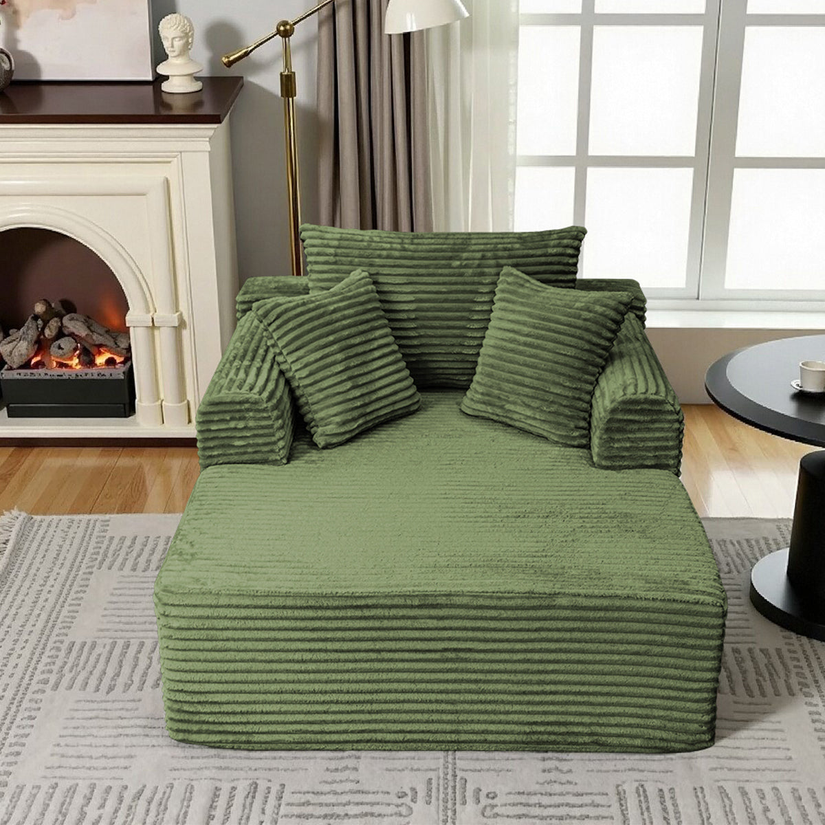 Oversized Chaise Lounge Chair Indoor, Upholstered Corduroy Sleeper Sofa Chair Boneless Couch with 2 Pillows, Comfy Cloud Couch for Living Room, No Assembly Required, Green 3 Colors