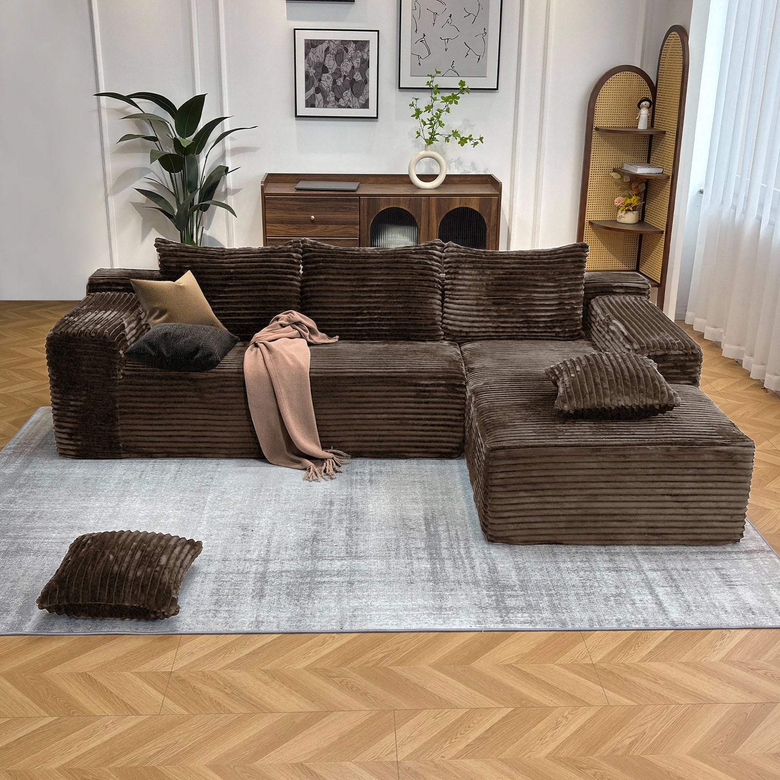 104" Boneless Cloud Sectional Couches for Living Room, Comfy Fluffy L Shaped Memory Foam Deep Seat Boneless Couch, Modular Sectional Sofa with Left Facing Chaise, Coffee