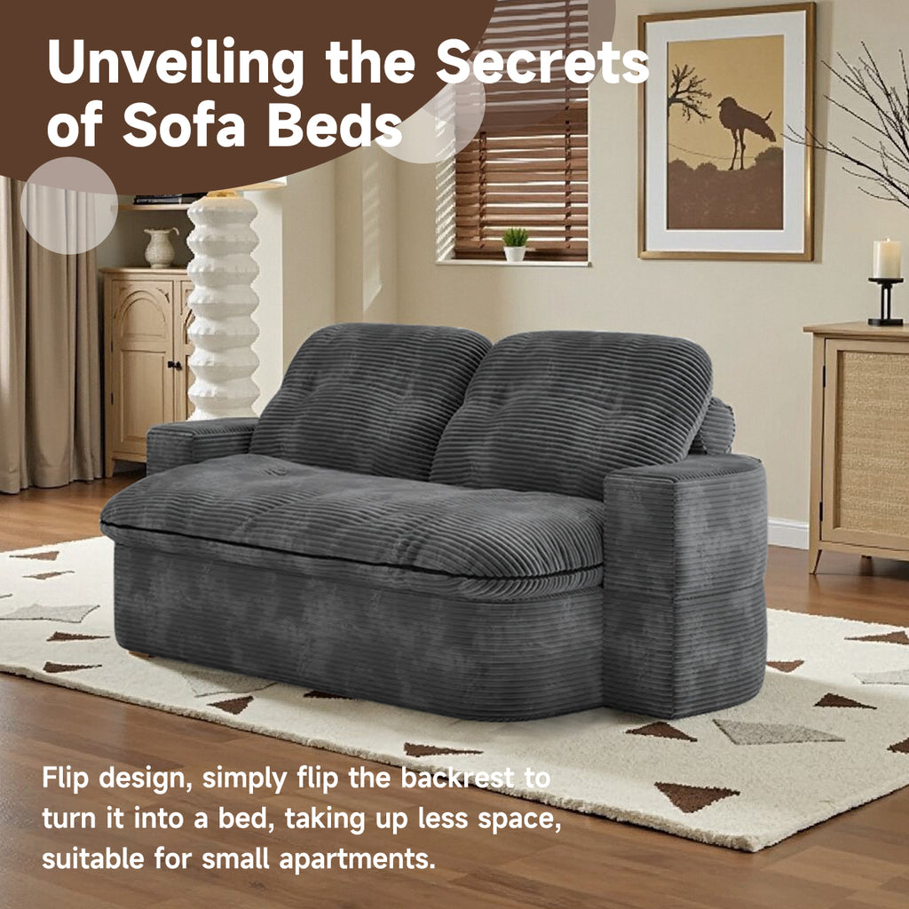 2-in-1 Convertible Modular Sofa Bed with Memory Foam Mattress, 78.74" Space-Saving Sleeper for Living Room, Bedroom & Studio Apartment, No Assembly Required Dark Gray