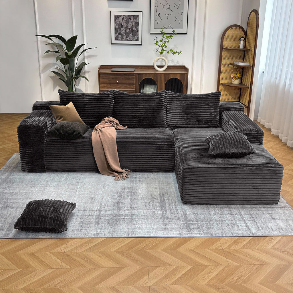 104" Boneless Cloud Sectional Couches for Living Room, Comfy Fluffy L Shaped Memory Foam Deep Seat Boneless Couch, Modular Sectional Sofa with Left Facing Chaise, Grey