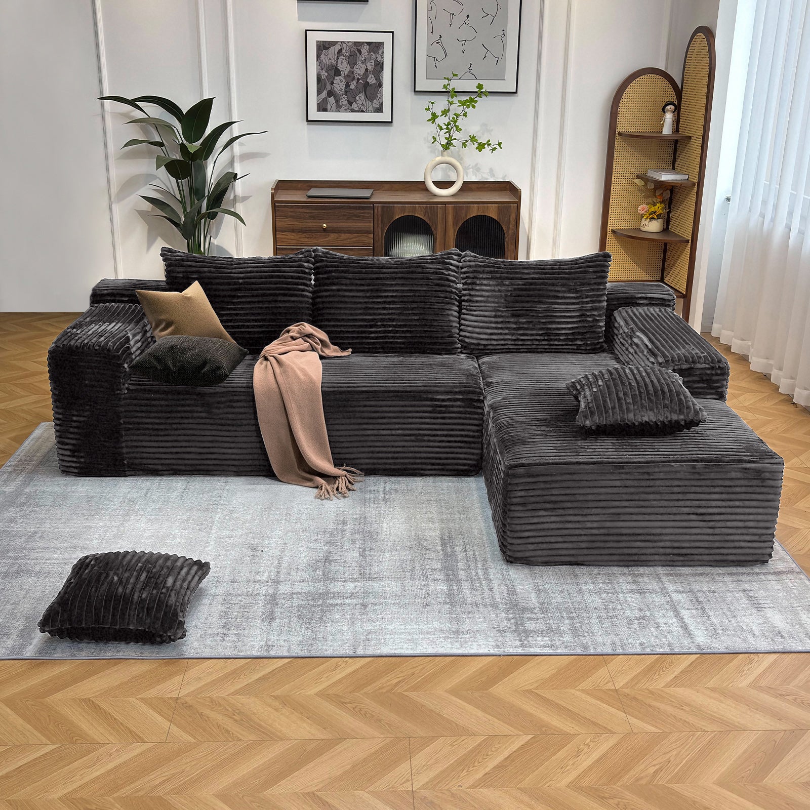 104" Boneless Cloud Sectional Couches for Living Room, Comfy Fluffy L Shaped Memory Foam Deep Seat Boneless Couch, Modular Sectional Sofa with Left Facing Chaise, Grey