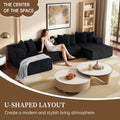 132 Inch Cloud Sectional Couch with L-Shape Chaise,Modern Upholstered Couches with Deep Seat,Corduroy Sponge Compressed Sofa for Living Room, Bedroom,No Assembly Required (Black, U-Shaped Sofa)