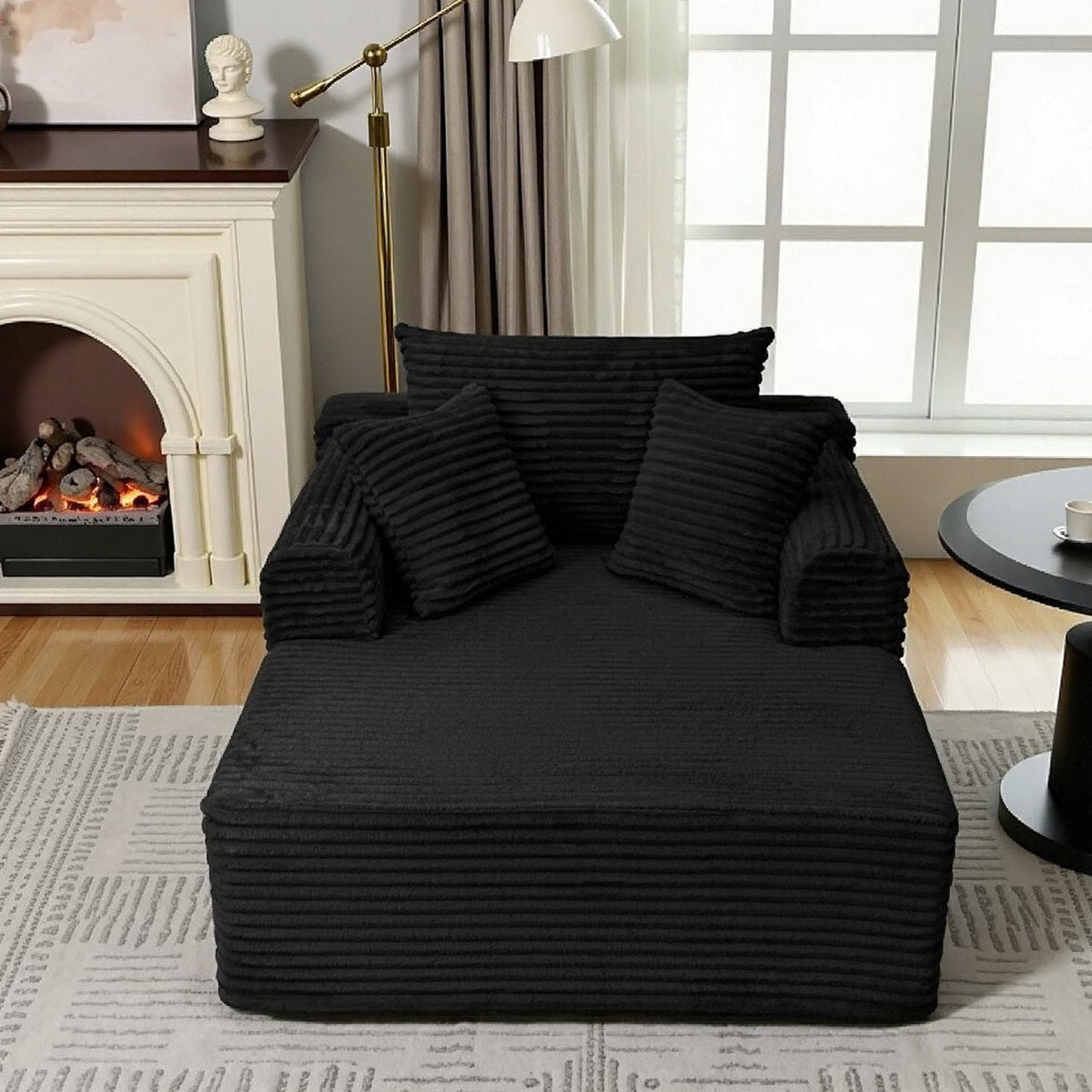 Oversized Chaise Lounge Chair Indoor, Upholstered Corduroy Sleeper Sofa Chair Boneless Couch with 2 Pillows, Comfy Cloud Couch for Living Room, No Assembly Required, Black 3 Colors