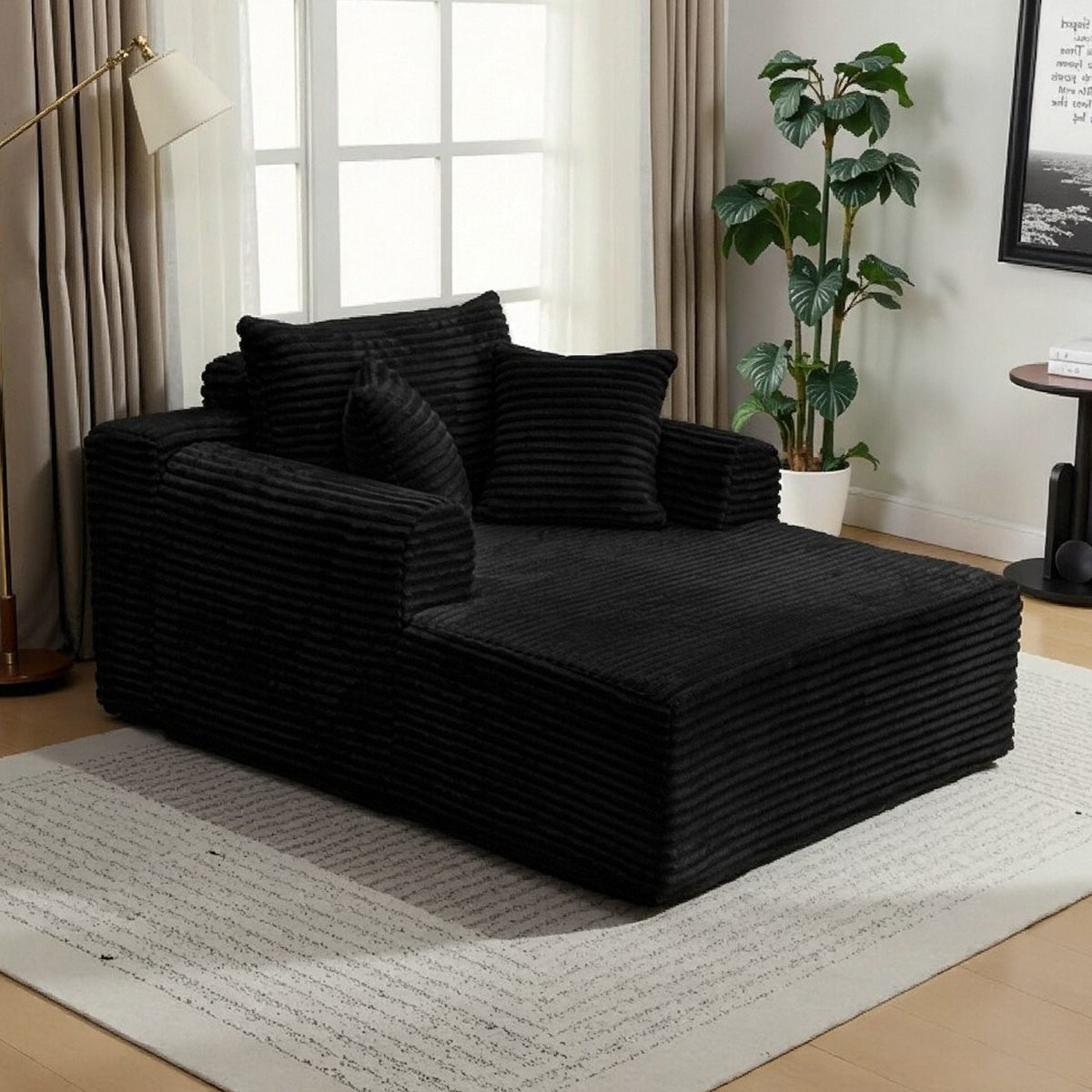 Oversized Chaise Lounge Chair Indoor, Upholstered Corduroy Sleeper Sofa Chair Boneless Couch with 2 Pillows, Comfy Cloud Couch for Living Room, No Assembly Required, Black 3 Colors