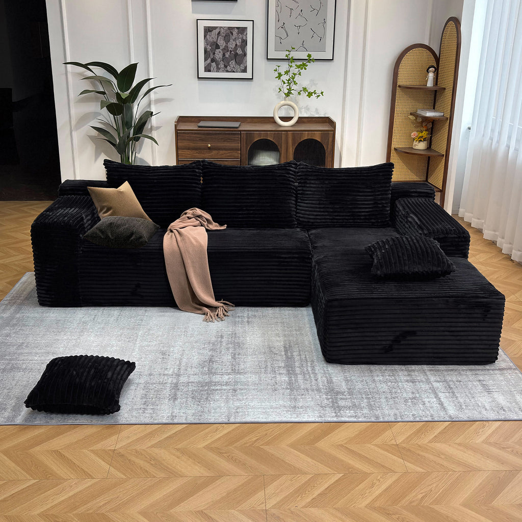 104" Boneless Cloud Sectional Couches for Living Room, Comfy Fluffy L Shaped Memory Foam Deep Seat Boneless Couch, Modular Sectional Sofa with Left Facing Chaise, Black