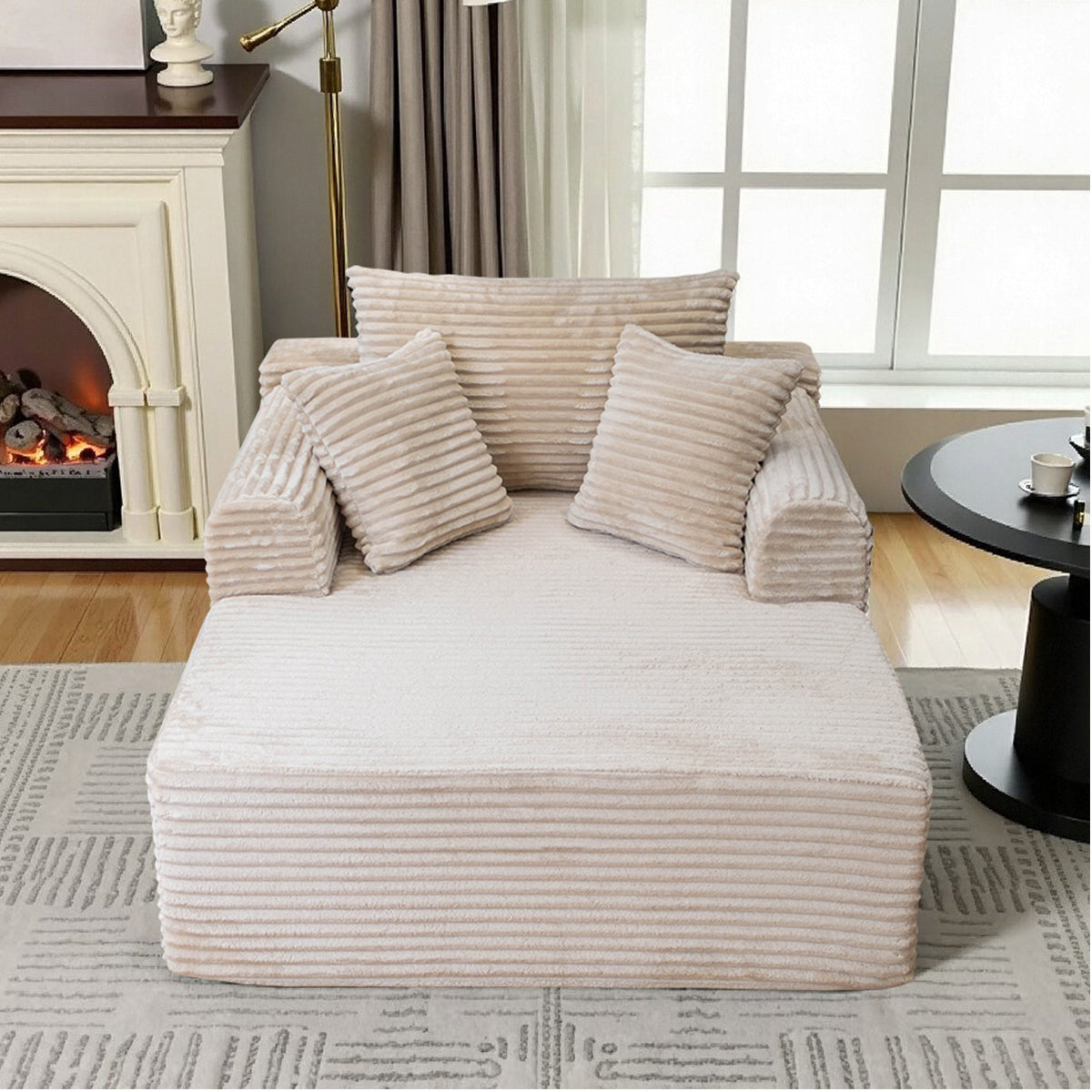 Oversized Chaise Lounge Chair Indoor, Upholstered Corduroy Sleeper Sofa Chair Boneless Couch with 2 Pillows, Comfy Cloud Couch for Living Room, No Assembly Required, Beige 3 Colors