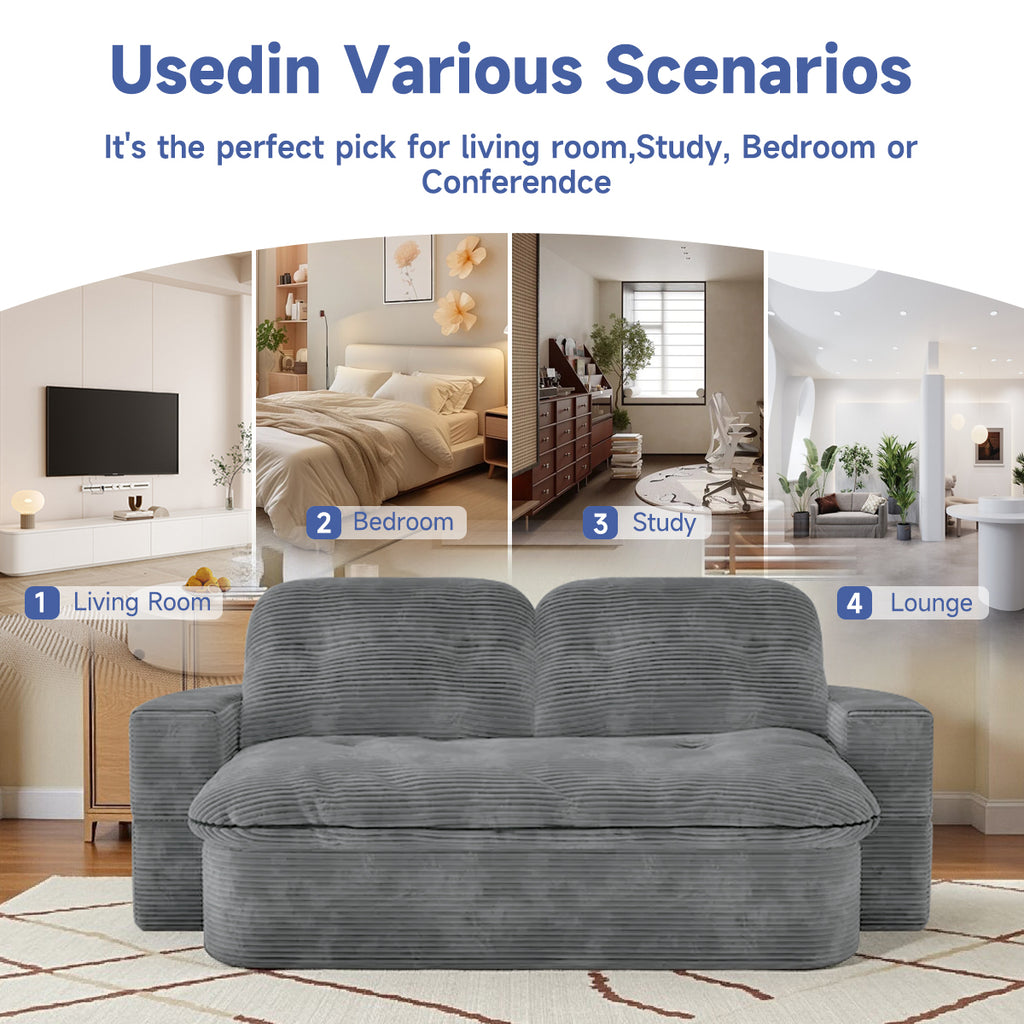 2-in-1 Convertible Modular Sofa Bed with Memory Foam Mattress, 78.74" Space-Saving Sleeper for Living Room, Bedroom & Studio Apartment, No Assembly Required Light Gray