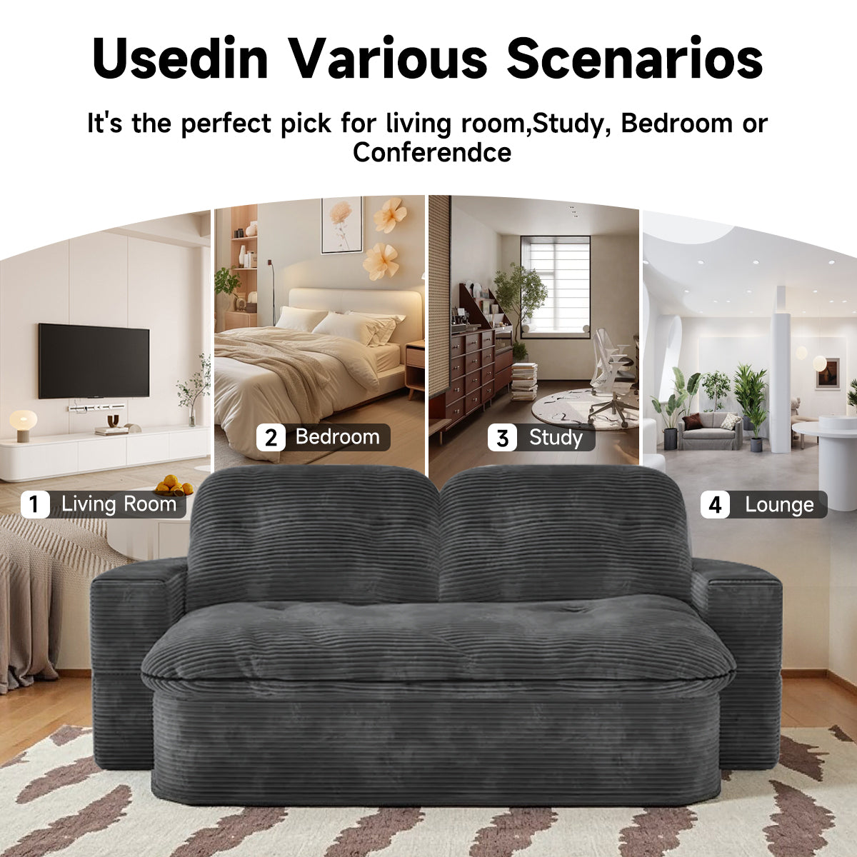 2-in-1 Convertible Modular Sofa Bed with Memory Foam Mattress, 78.74" Space-Saving Sleeper for Living Room, Bedroom & Studio Apartment, No Assembly Required Dark Gray