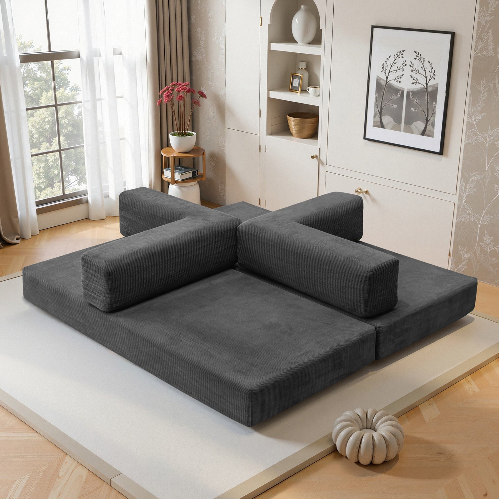 78.7" Convertible Modular Sofa Bed, Oversized Corduroy Cloud Couch, Folding Sleeper Sofa for Living Room, Bedroom & Guest Room Dark Gray 4 Colors