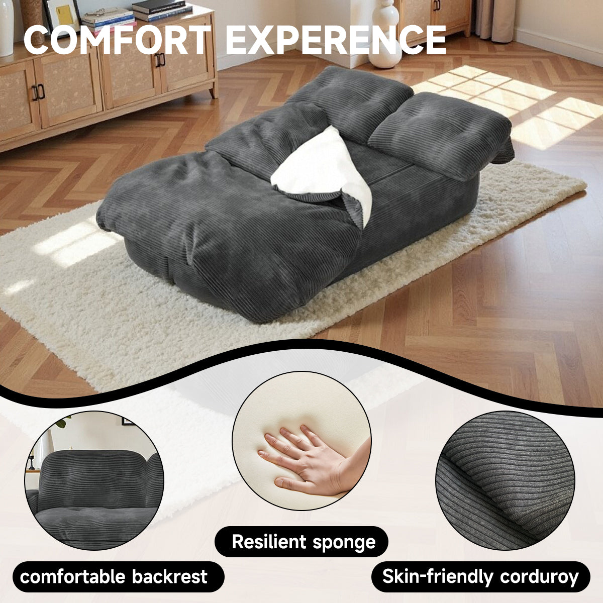 2-in-1 Convertible Modular Sofa Bed with Memory Foam Mattress, 78.74" Space-Saving Sleeper for Living Room, Bedroom & Studio Apartment, No Assembly Required Dark Gray