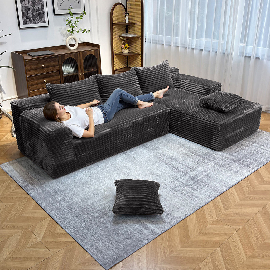 104" Boneless Cloud Sectional Couches for Living Room, Comfy Fluffy L Shaped Memory Foam Deep Seat Boneless Couch, Modular Sectional Sofa with Left Facing Chaise, Grey