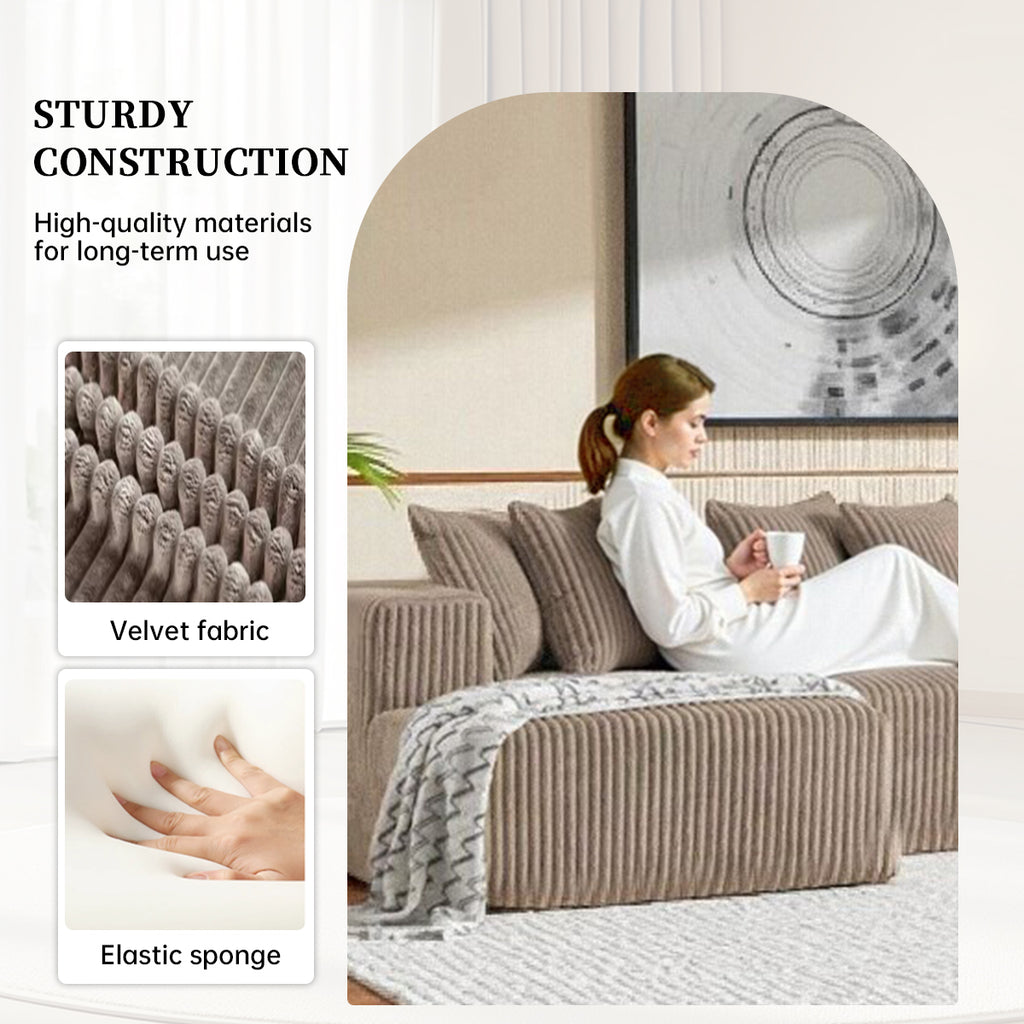132 Inch Cloud Sectional Couch with L-Shape Chaise,Modern Upholstered Couches with Deep Seat,Corduroy Sponge Compressed Sofa for Living Room, Bedroom,No Assembly Required (Khaki, U-Shaped Sofa)