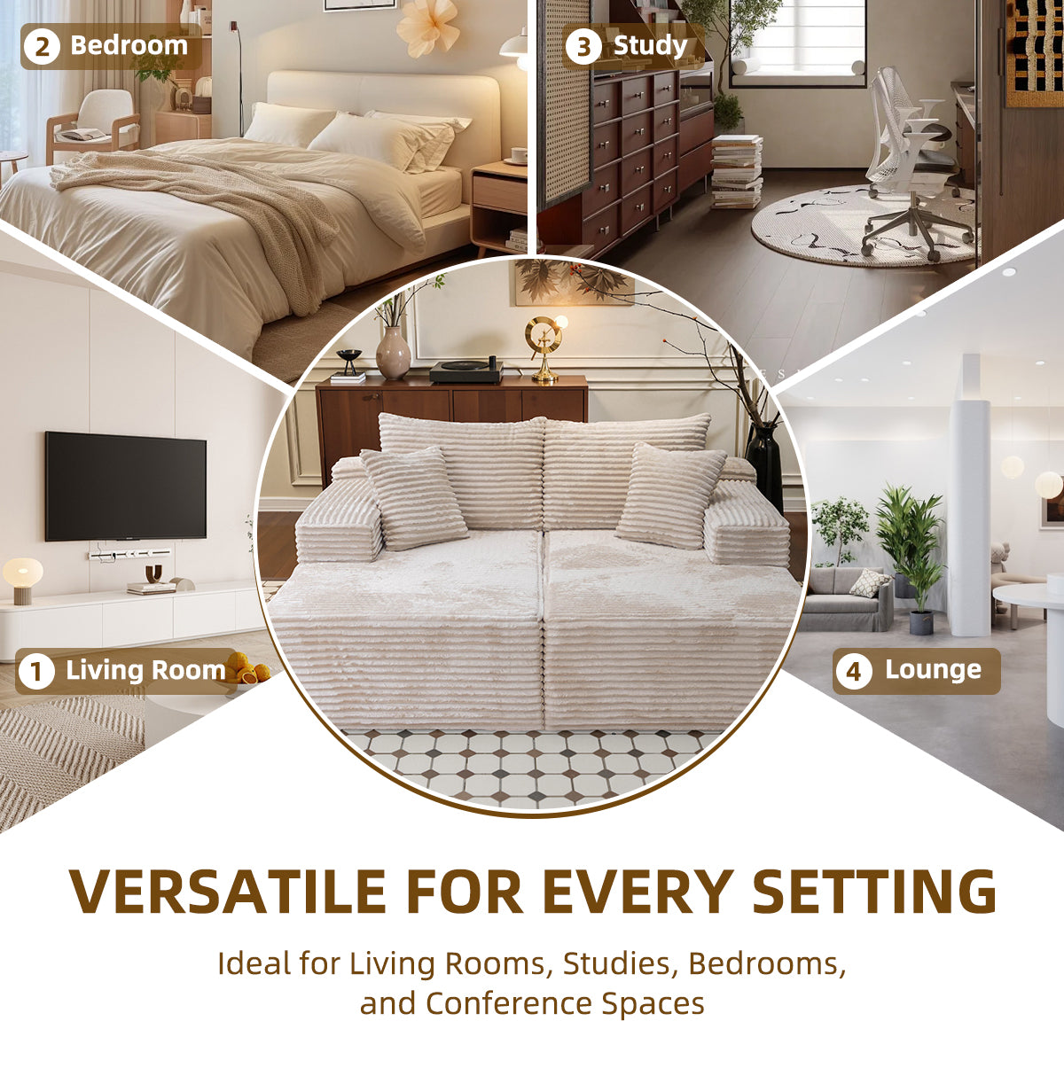 73" W X 67" DOversized Double Chaise Lounge, Boneless Cloud Sectional Couch with 6 Pillows, Comfy Plush Corduroy Sofa Bed, Loveseat Sleeper Chair for Living Room Bedroom Reading, Beige