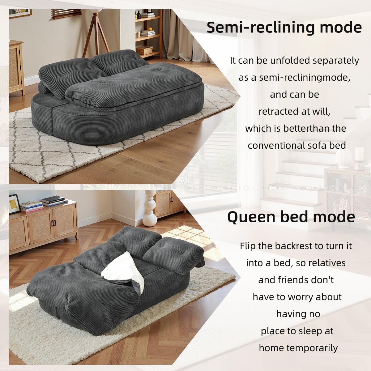 2-in-1 Convertible Modular Sofa Bed with Memory Foam Mattress, 78.74" Space-Saving Sleeper for Living Room, Bedroom & Studio Apartment, No Assembly Required Dark Gray
