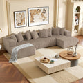 132 Inch Cloud Sectional Couch with L-Shape Chaise,Modern Upholstered Couches with Deep Seat,Corduroy Sponge Compressed Sofa for Living Room, Bedroom,No Assembly Required (Khaki, U-Shaped Sofa)