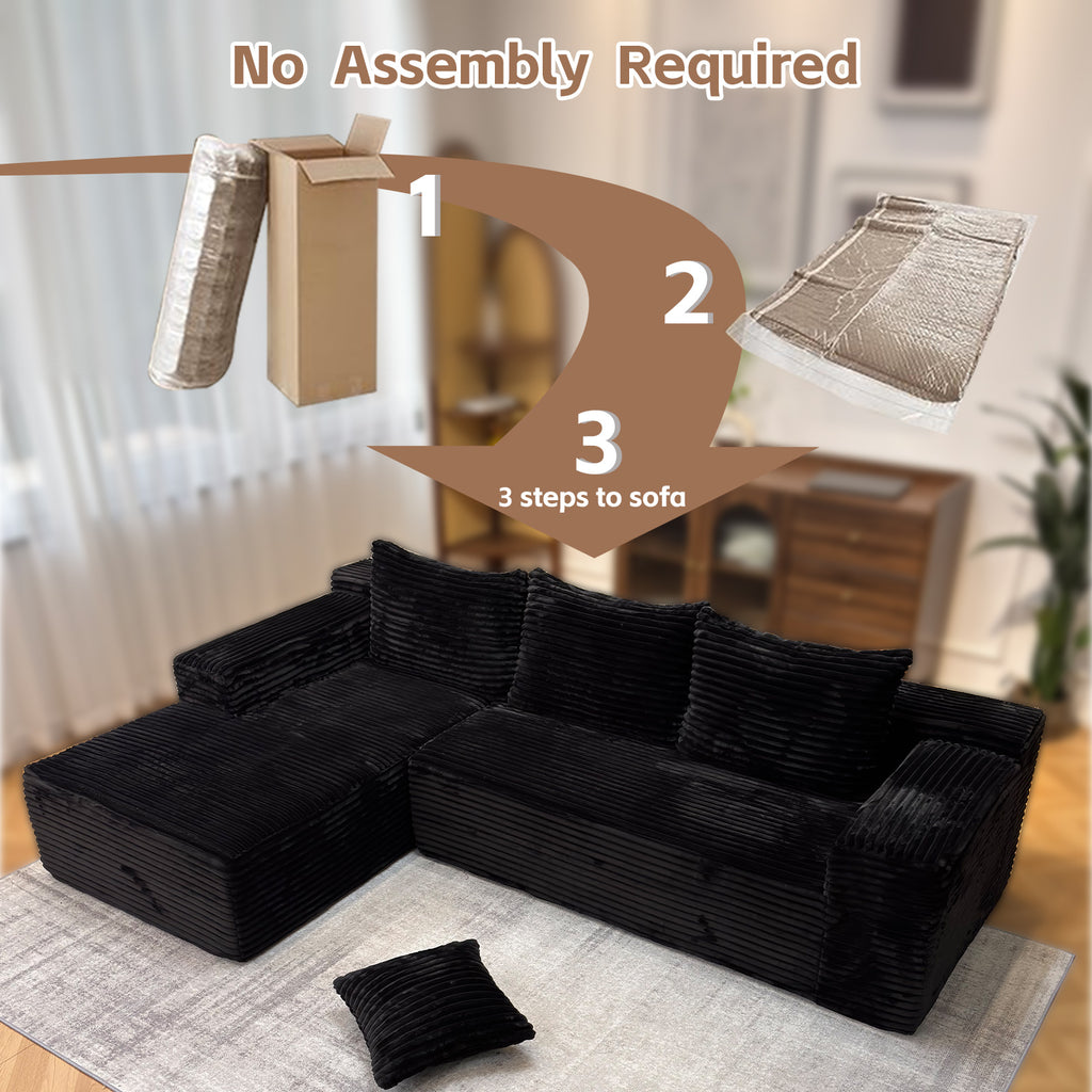 104" Boneless Cloud Sectional Couches for Living Room, Comfy Fluffy L Shaped Memory Foam Deep Seat Boneless Couch, Modular Sectional Sofa with Left Facing Chaise, Black