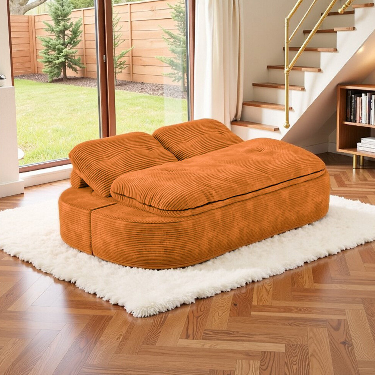 2-in-1 Convertible Modular Sofa Bed with Memory Foam Mattress, 78.74" Space-Saving Sleeper for Living Room, Bedroom & Studio Apartment, No Assembly Required Orange